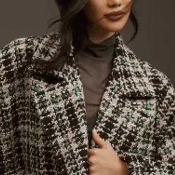 By Anthropologie Double Breasted Pea Coat, Blue Motif, Size M, - Picture 5 of 13